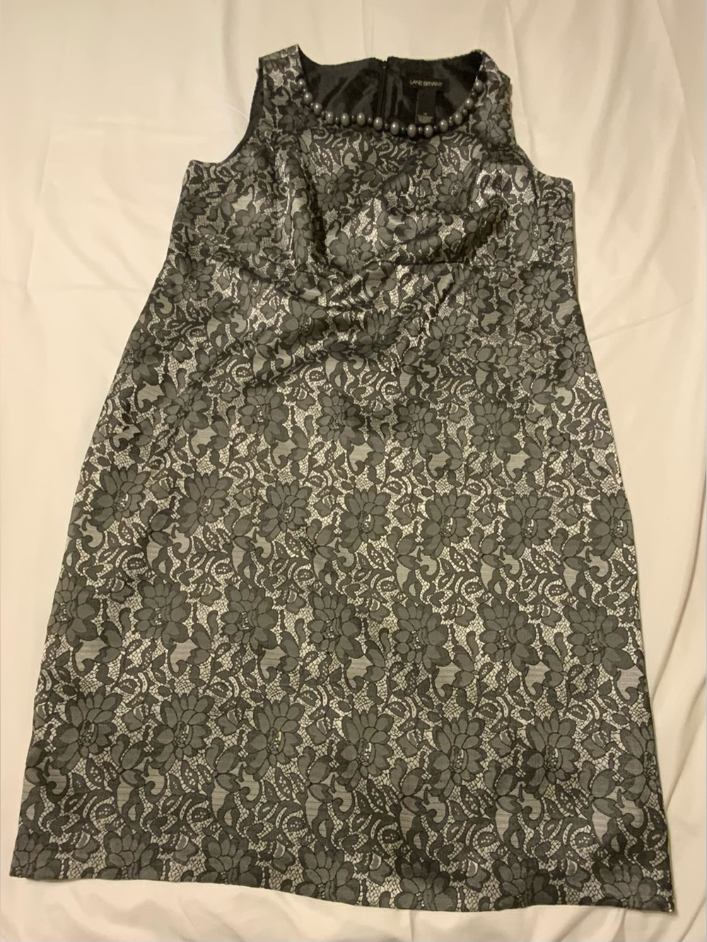 Lane Bryant Womens Sleeveless Silver Black Lace Bead Neck Shift Dress Plus Sz 16